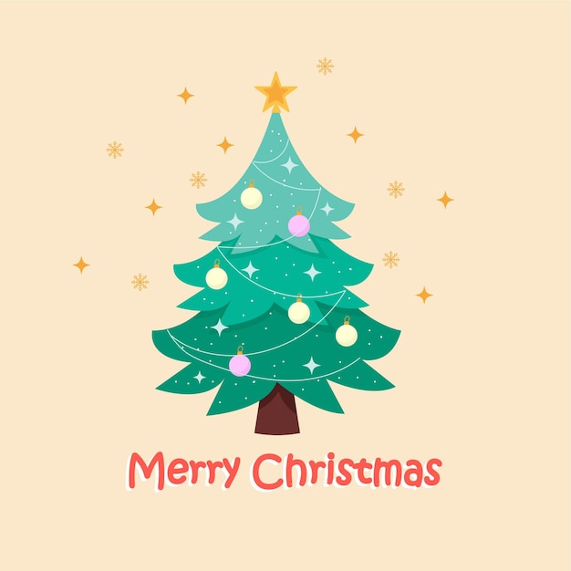 Merry christmas card with festive christmas tree vector illustration