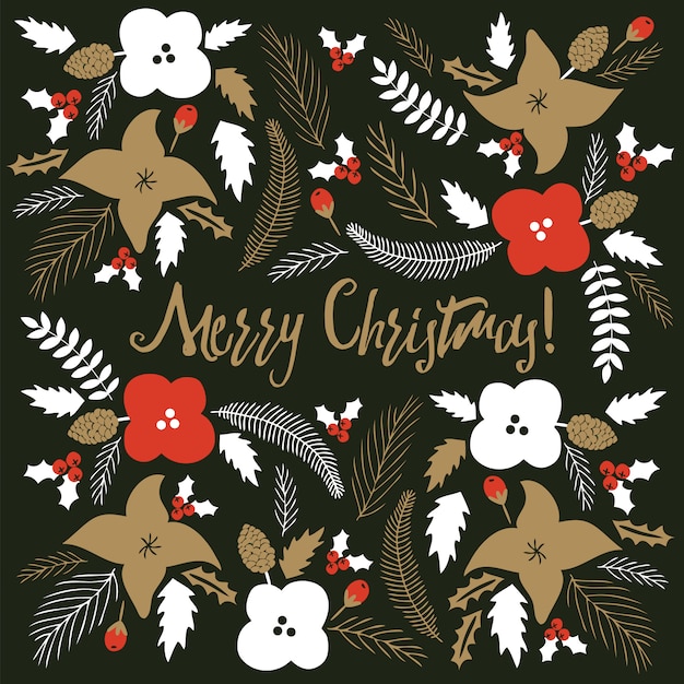 Merry Christmas card with florals.