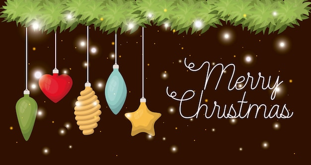 рождественская открытка с гирляндами и шарами