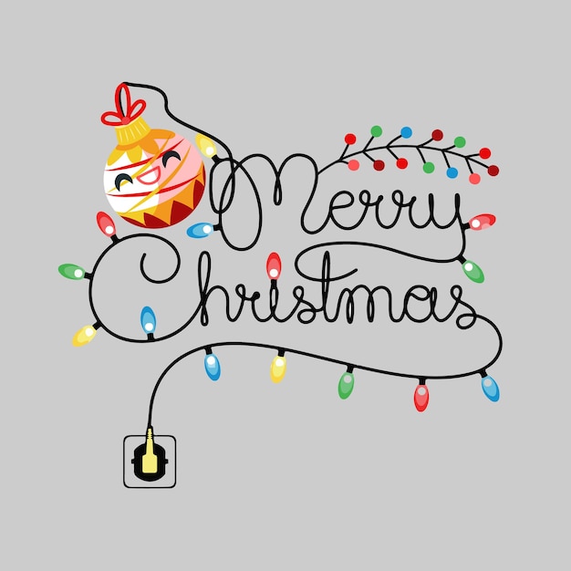 Vector a merry christmas card with a light bulb and a christmas ball.