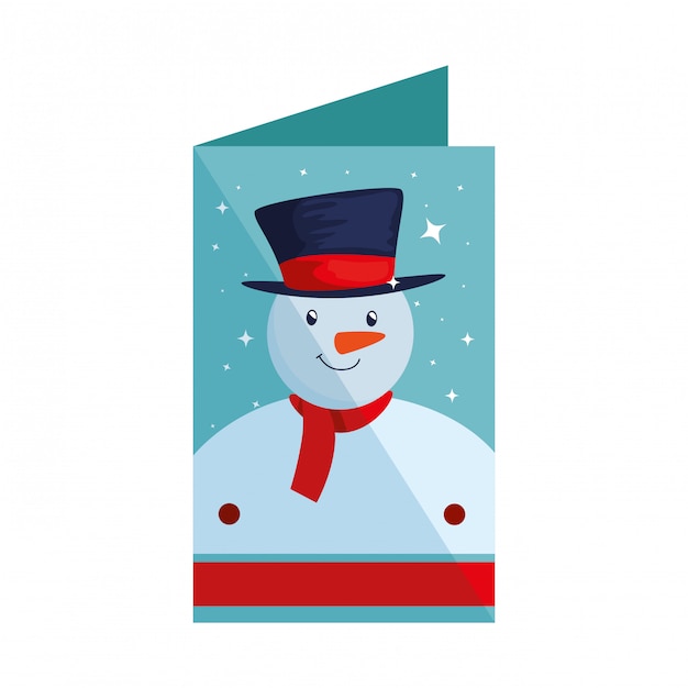 Merry christmas card con pupazzo di neve