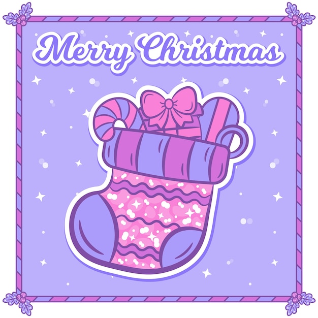 Vector merry christmas card with soc sticker