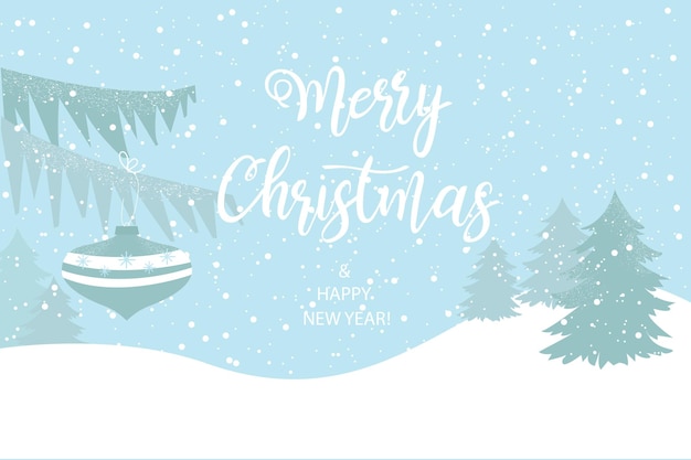 Vector merry christmas card with winter landscape vector illustration