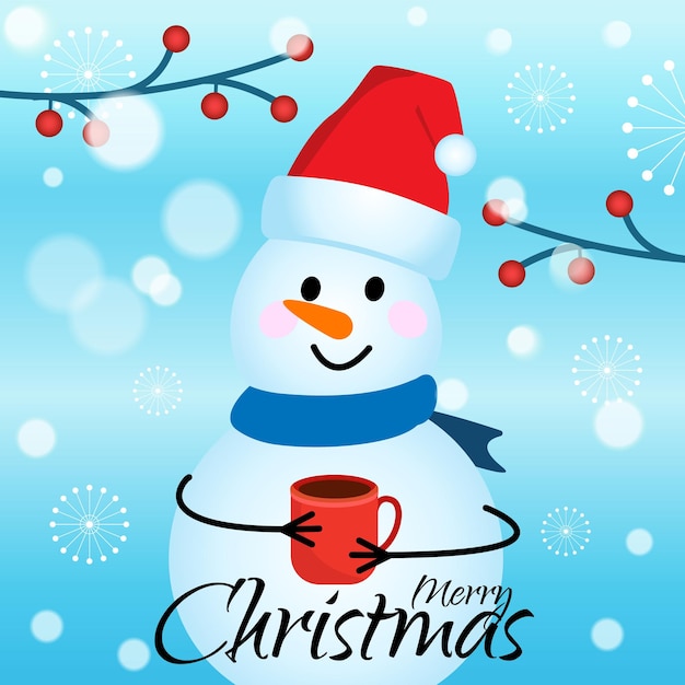 メリー クリスマス カードまたは冬の雪だるま雪片とバナー ベクトル イラスト モダン スタイル ポストカード
