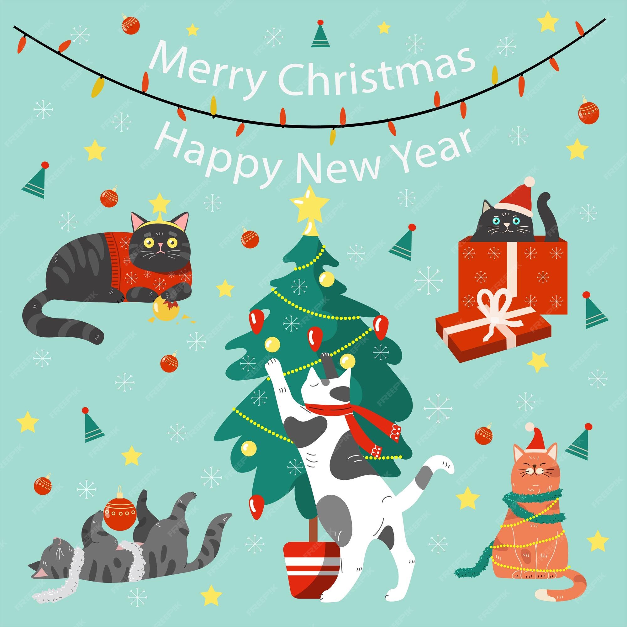 Premium Vector Merry christmas cats
