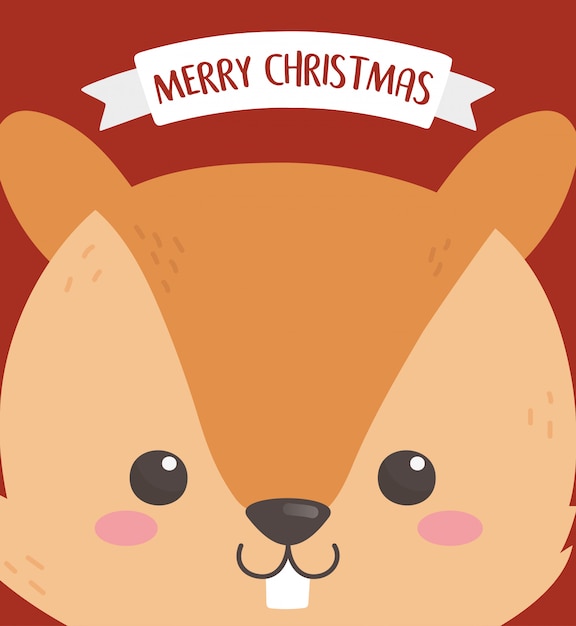 Merry christmas celebration cute squirrel head cartoon card