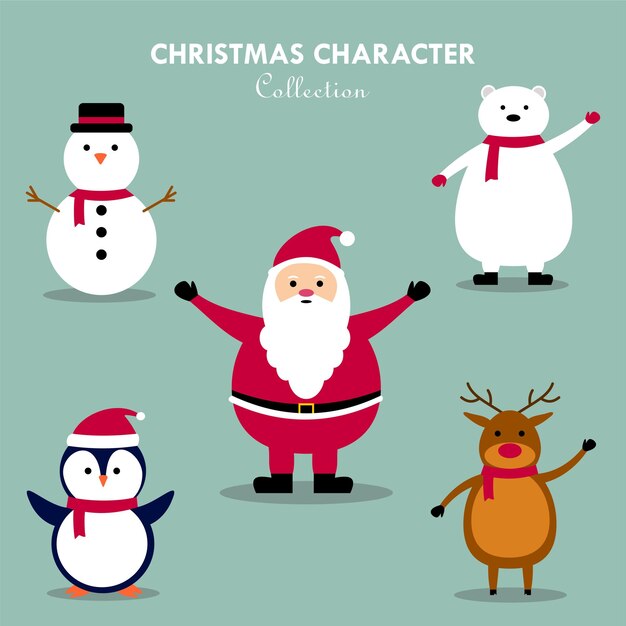 Merry Christmas character vector flat design illustration