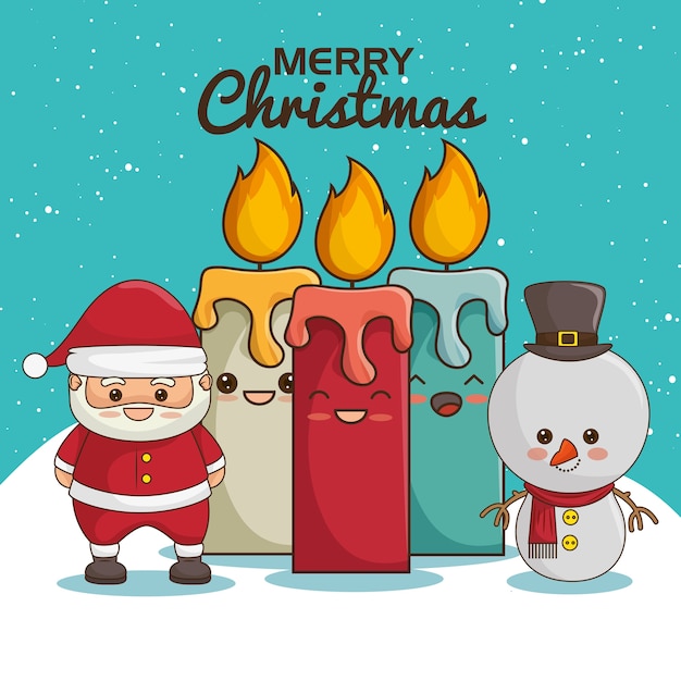 Merry christmas characters kawaii style vector illustration design