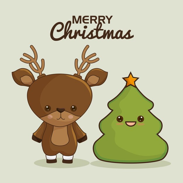 Веселый рождественские символы каваи стиль векторной иллюстрации дизайн