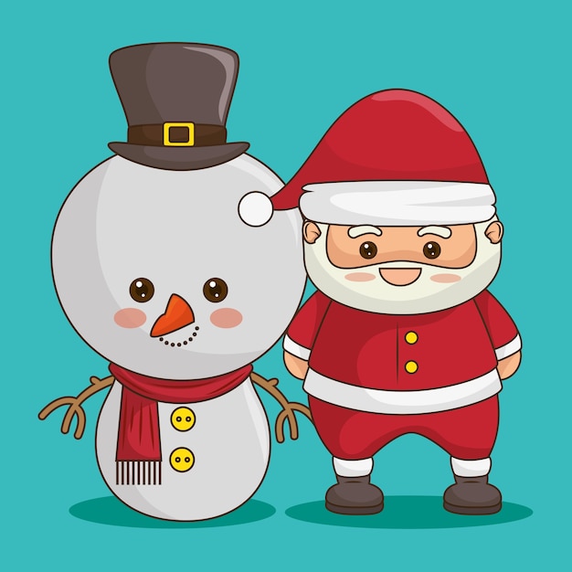 merry christmas characters kawaii style vector illustration design