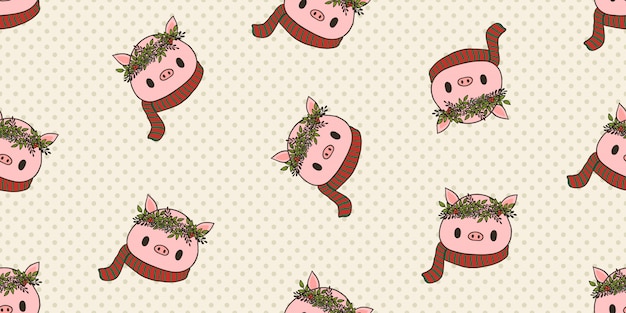 Merry christmas, christmas costume pig seamless pattern.