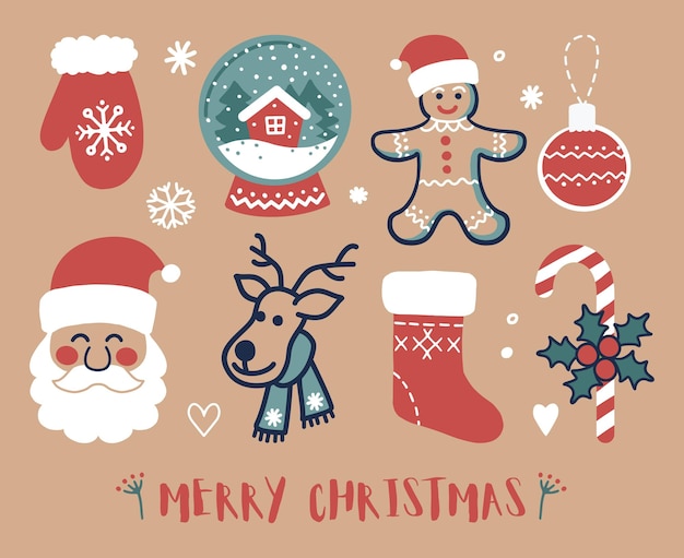 Merry Christmas A clip art of decorative elements in a hand drawn style