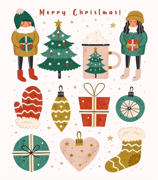 Merry Christmas clip art set of elements.