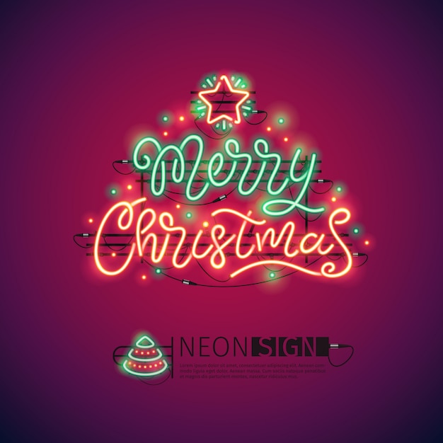 Merry christmas colorful neon sign