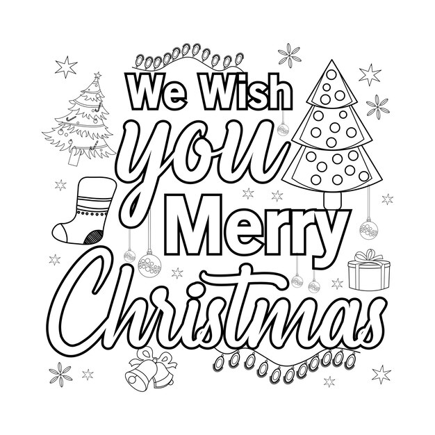 Vector merry christmas coloring page christmas line art coloring page design for kids