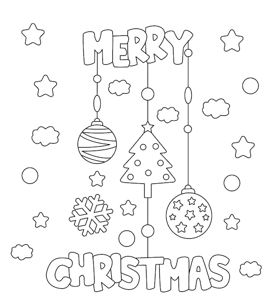 Vector merry christmas coloring page