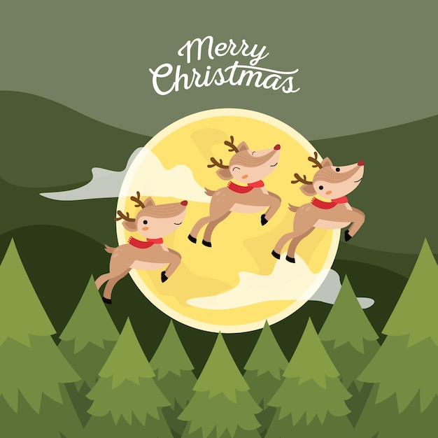Веселая рождественская концепция с оленями и санта-клаусом в праздновании рождества