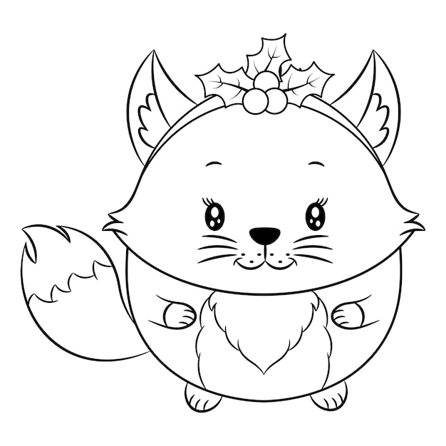 Merry christmas cute animal drawing sketch for coloring with berry