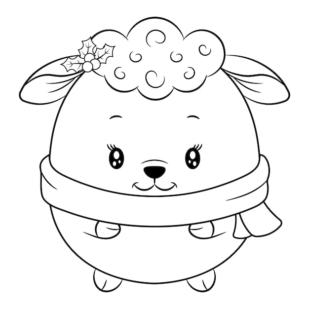 Merry christmas cute animal drawing sketch for coloring with berry