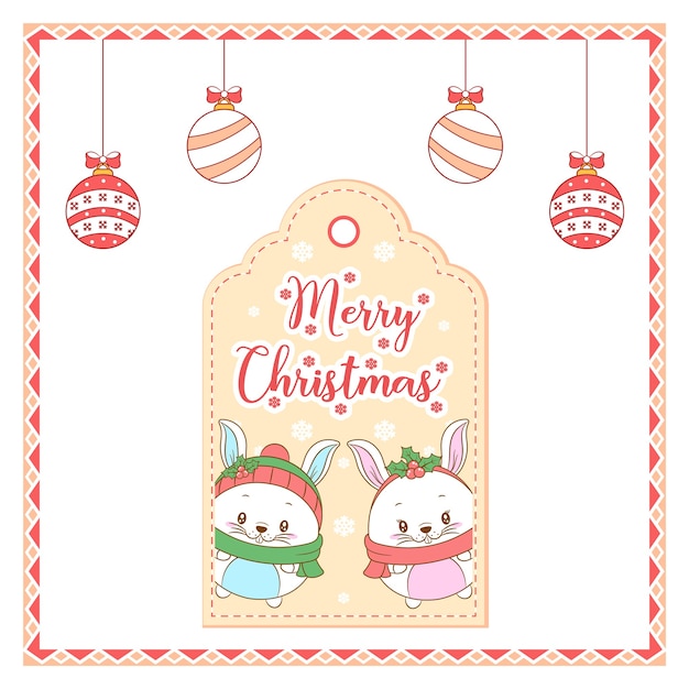 Vector merry christmas cute animal with red berry drawing card tag