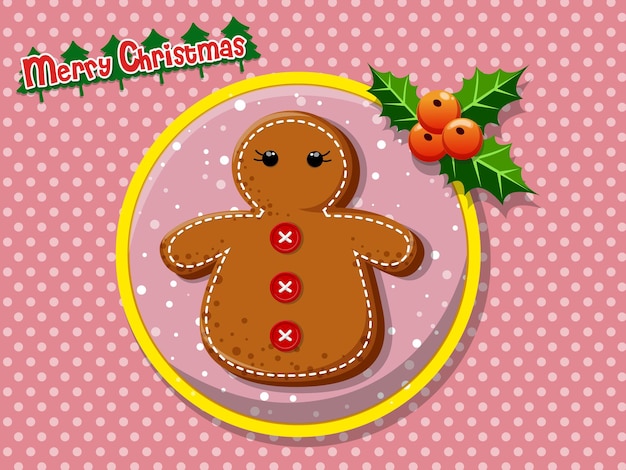 Buon natale simpatico cartone animato gingerbread man cookie su uno sfondo colorato. felice anno nuovo e elemento di decorazione. illustrazione vettoriale.