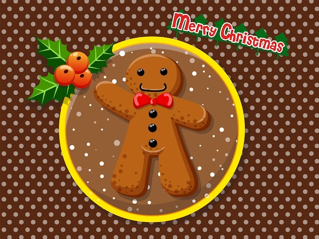 Vettore buon natale simpatico cartone animato gingerbread man cookie su uno sfondo colorato. felice anno nuovo e elemento di decorazione. illustrazione vettoriale.