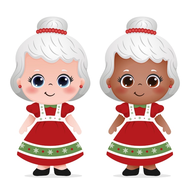 Vector merry christmas cute mrs claus vector illustration