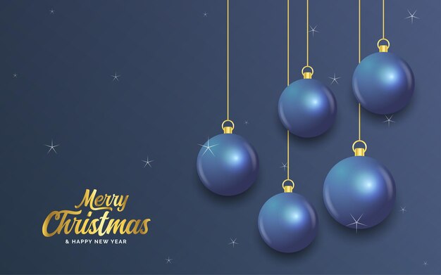 Vector merry christmas dark blue banner with balls christmas card vector illustration