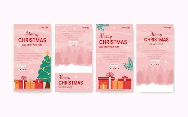 메리 크리스마스 이야기 템플릿 평면 디자인 그림 소셜 미디어, 카드, 인사말 및 웹 인터넷 광고에 적합한 정사각형 배경 편집 가능