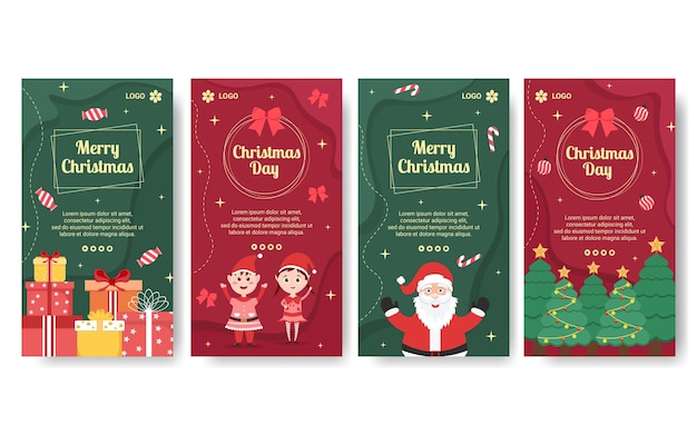Merry christmas day stories template flat design illustration editable of square background suitable for social media, card, greetings and web internet ads