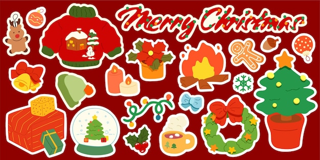 Vector merry christmas decoration sticker set