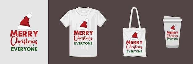 さまざまな服やアクセサリー製品のメリークリスマスデザイン。クリスマスのレタリング引用tシャツのデザイン。