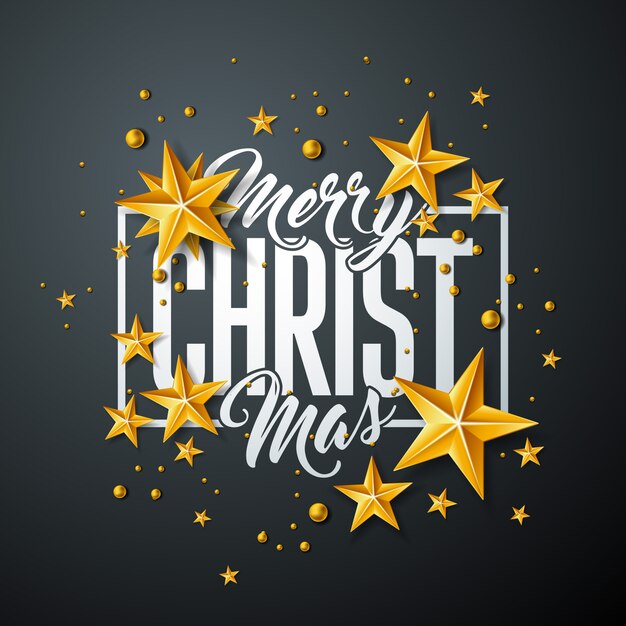 Merry christmas design with gold star and typography design