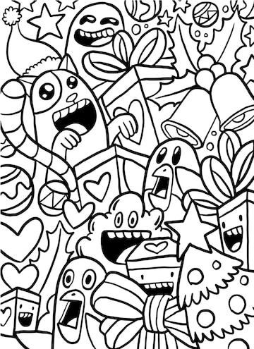 Premium Vector | Merry Christmas Doodle Coloring page