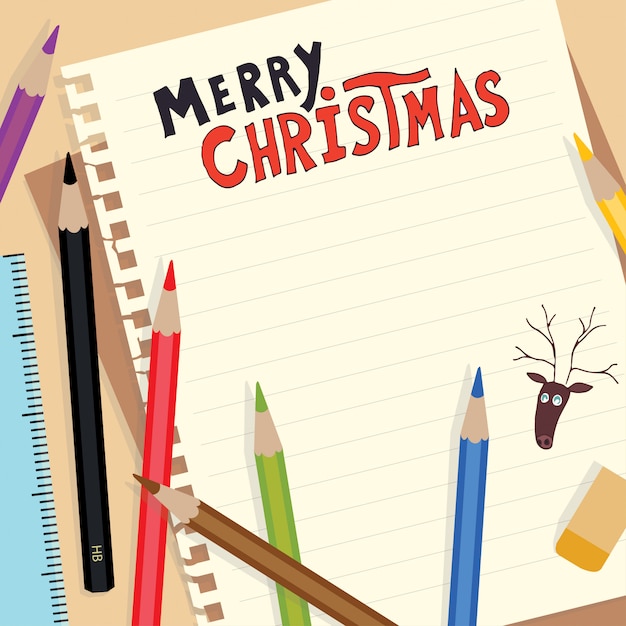 Vector merry christmas doodle inscriptie op notitie papier