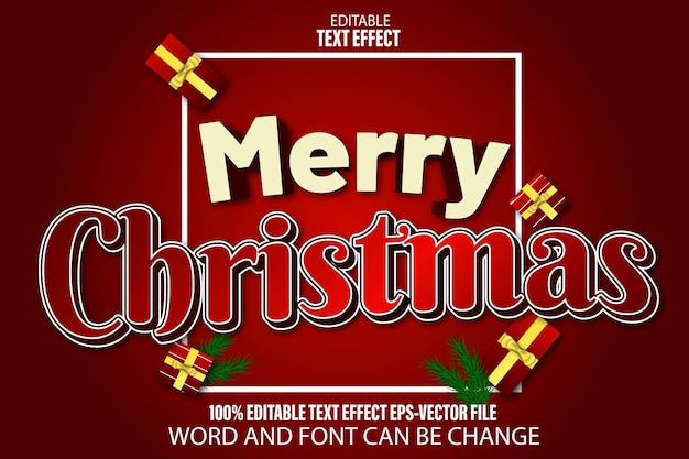 Vector merry christmas editable text effect cartoon style