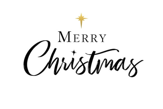 Merry Christmas elegant calligraphy lettering. Christian typography inscription and golden star.