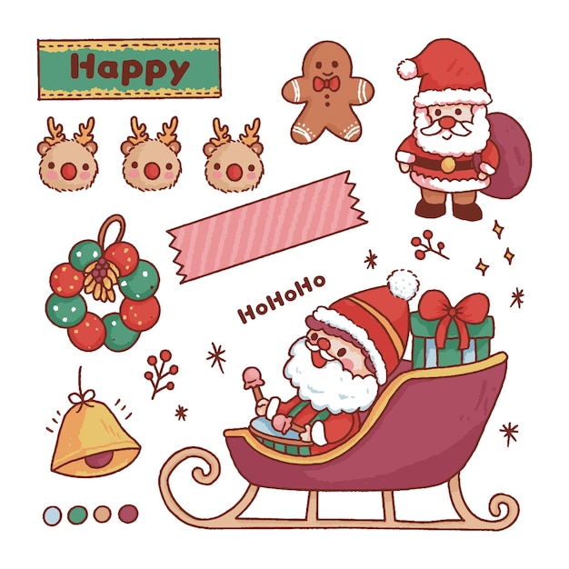 Merry Christmas elementen collectie met seizoensgebonden gratis vector