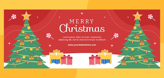 Merry christmas facebook cover template hand drawn cartoon flat illustration