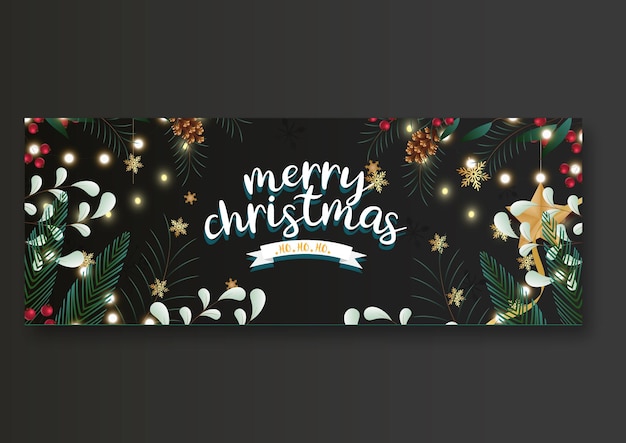 Vector merry christmas facebook cover and web banner flat illustration template