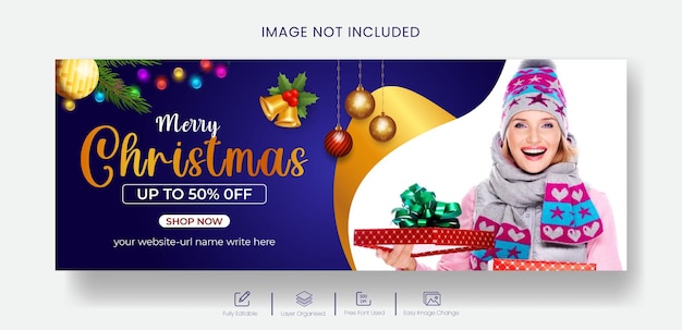 Merry Christmas facebook cover and web banner template design
