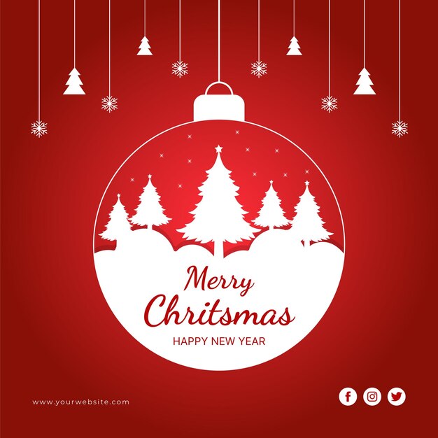 Merry Christmas facebook and instagram social media post Ornament square background Premium Vector