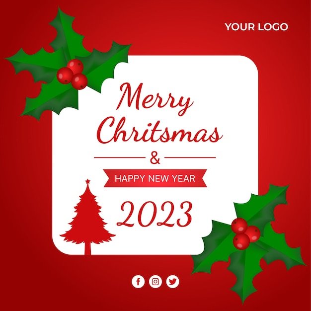 Merry Christmas facebook and instagram social media post Ornament square background Premium Vector