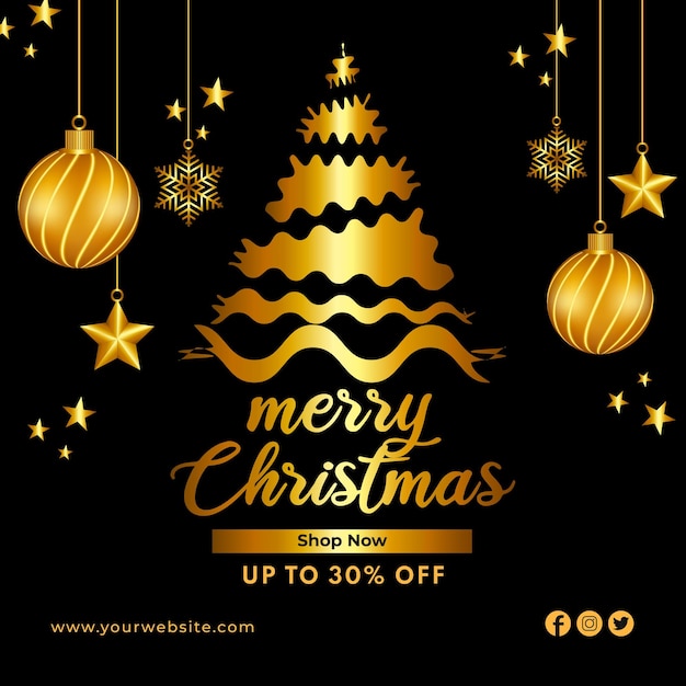 Merry christmas facebook and instagram social media post ornament square background premium vector