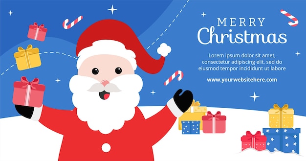 Merry Christmas Facebook Post Template Hand Drawn Cartoon Flat Illustration