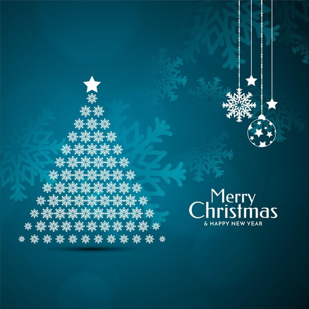 Merry christmas festival blue background with modern christmas tree design