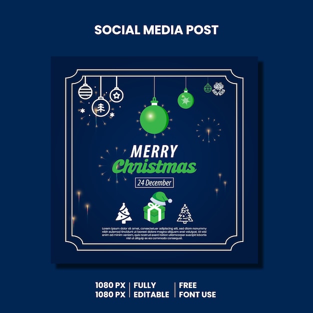 Vector merry christmas festive and happy new year social media post template