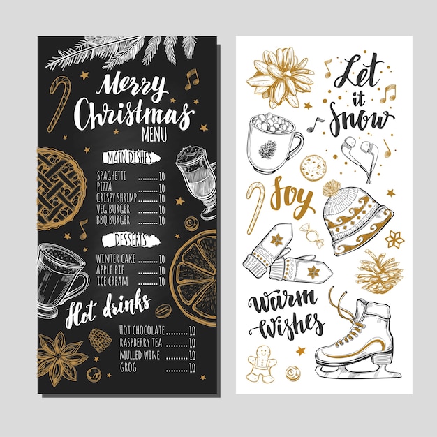 Merry Christmas  festive Winter Menu on Chalkboard.