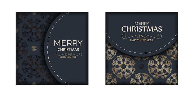 Merry christmas flyer-sjabloon in donkerblauwe kleur met luxe gouden ornamenten