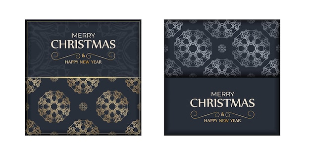 Merry christmas flyer-sjabloon in donkerblauwe kleur met luxe gouden patroon